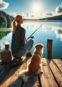 Frauen fischen Hund